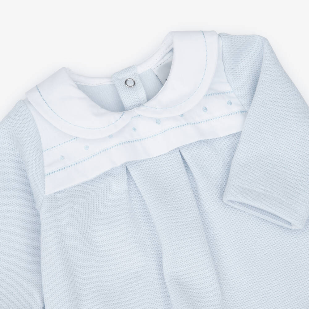 Babidu-Baby Boys Light Blue Babygrow with Straight Stitch Collar | Childrensalon