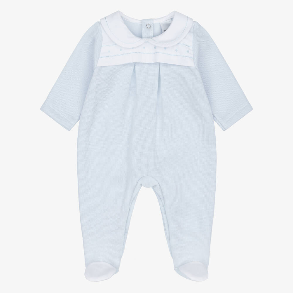 Babidu-Baby Boys Light Blue Babygrow with Straight Stitch Collar | Childrensalon
