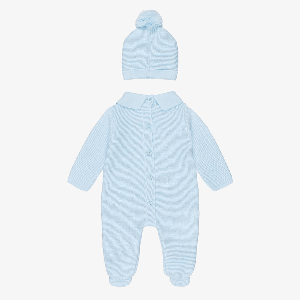 Babidu-Baby Boys Light Blue Knitted Babygrow & Hat Set | Childrensalon