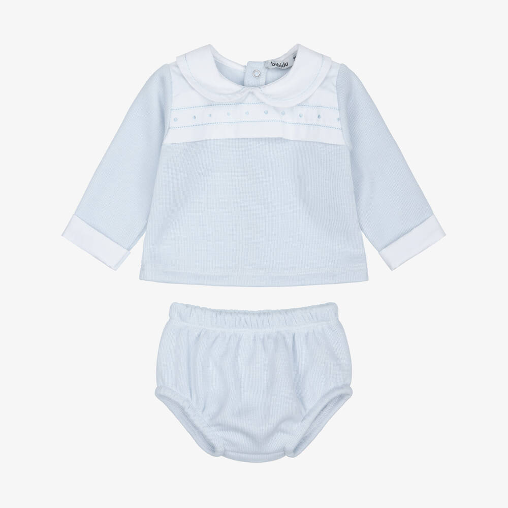 Babidu-Baby Boys Light Blue Shorts Set with Straight Stitch Collar | Childrensalon