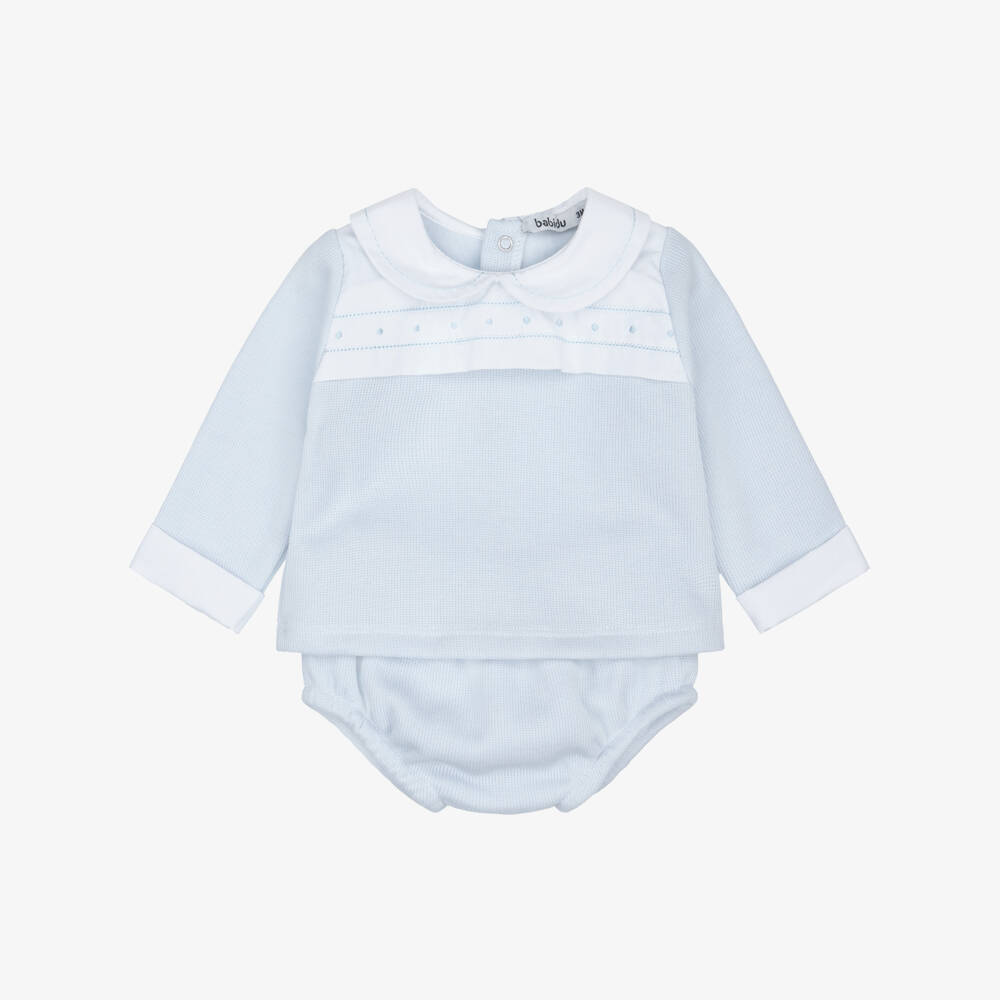 Babidu-Baby Boys Light Blue Shorts Set with Straight Stitch Collar | Childrensalon