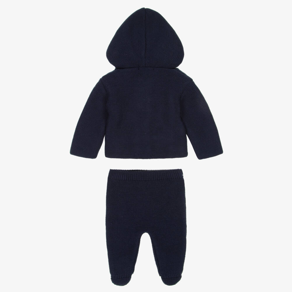 Babidu-Baby Boys Navy Blue Knitted Pram Coat Set | Childrensalon