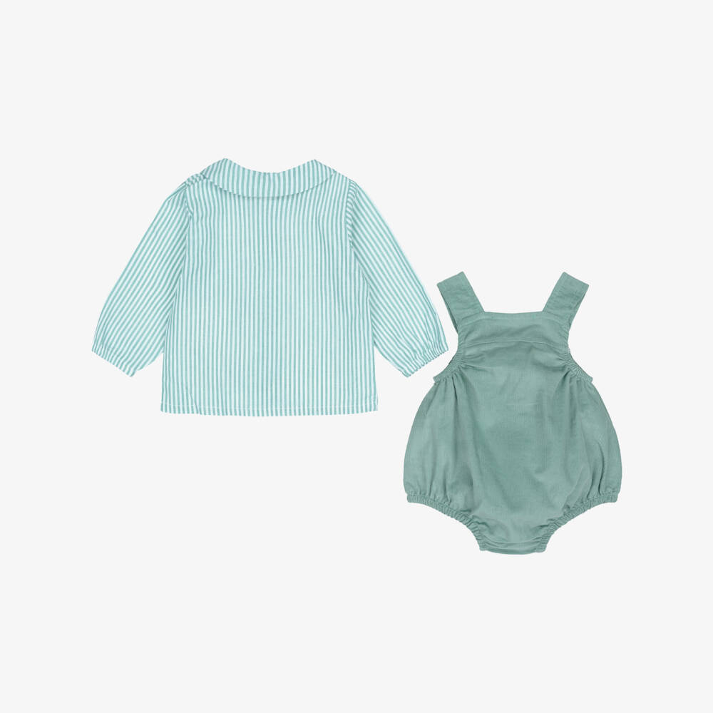 Babidu-Baby Boys Teal Green Corduroy Dungaree Shorts Set | Childrensalon