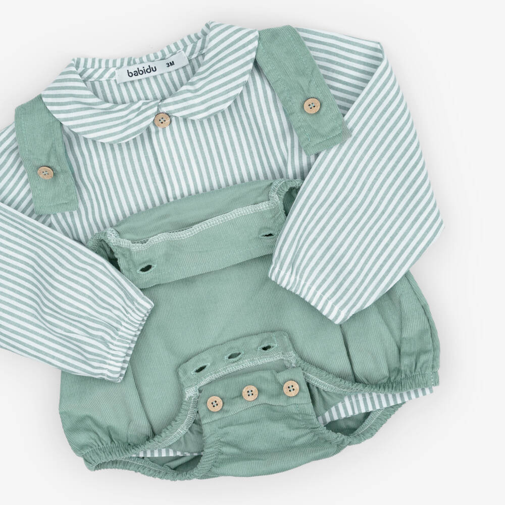 Babidu-Baby Boys Teal Green Corduroy Dungaree Shorts Set | Childrensalon