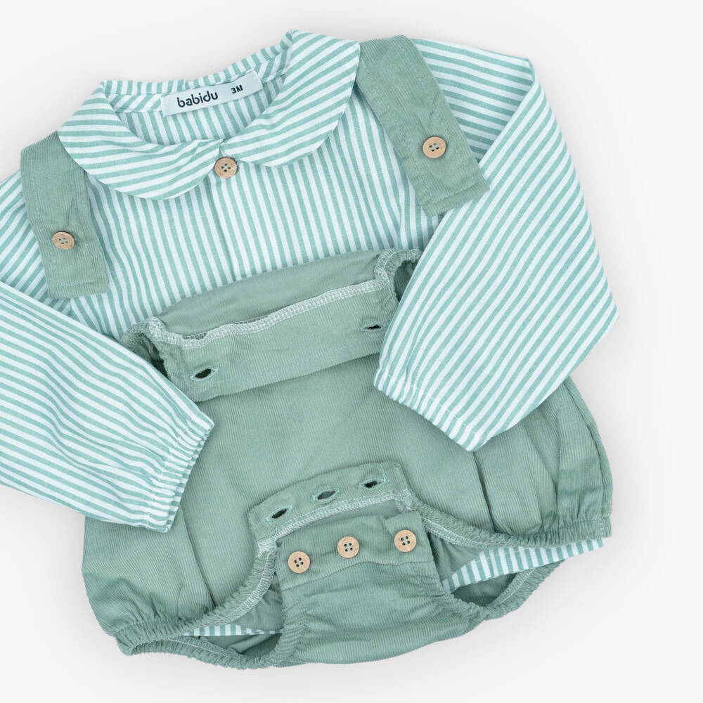 Babidu-Baby Boys Teal Green Corduroy Dungaree Shorts Set | Childrensalon