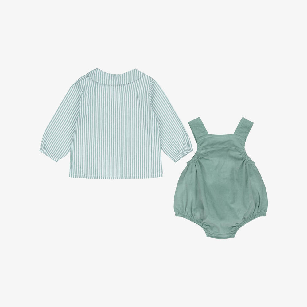 Babidu-Baby Boys Teal Green Corduroy Dungaree Shorts Set | Childrensalon
