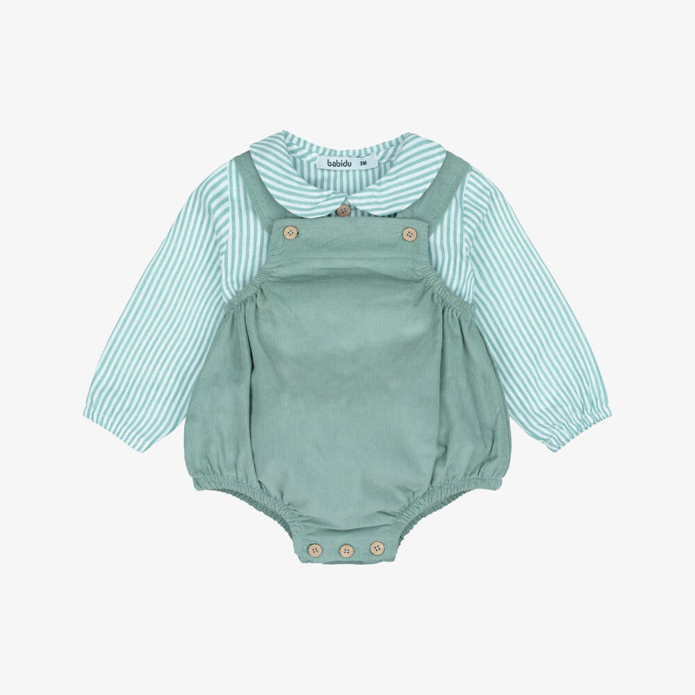 Babidu-Baby Boys Teal Green Corduroy Dungaree Shorts Set | Childrensalon