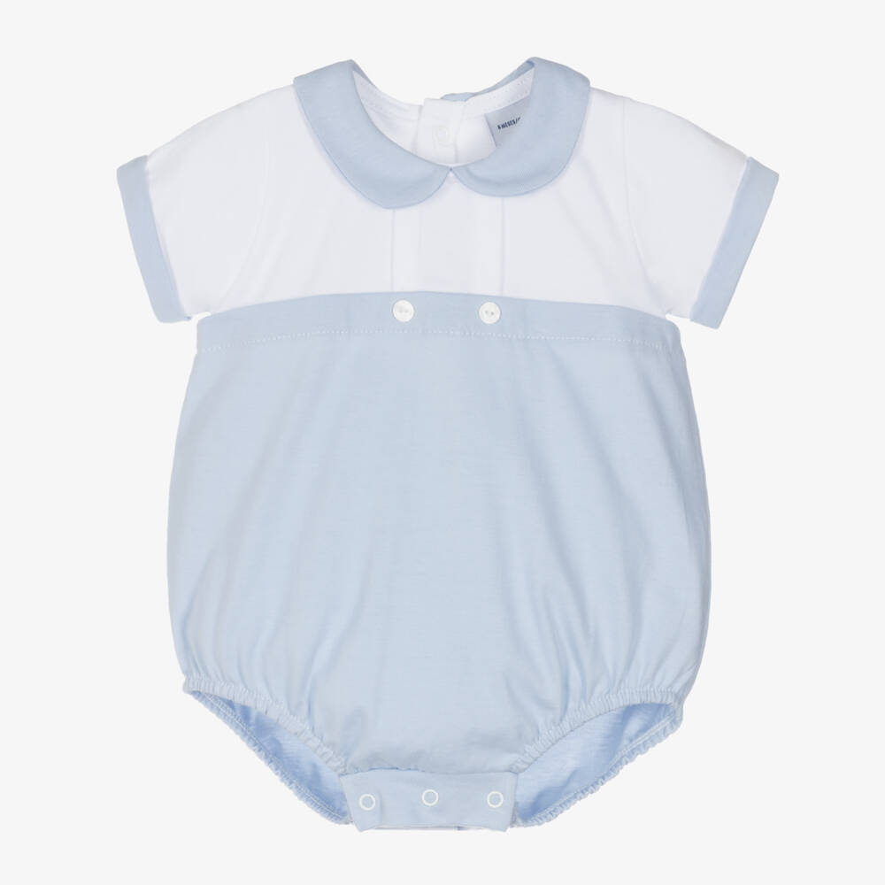 Babidu-Baby Boys White & Blue Cotton Jersey Shortie | Childrensalon