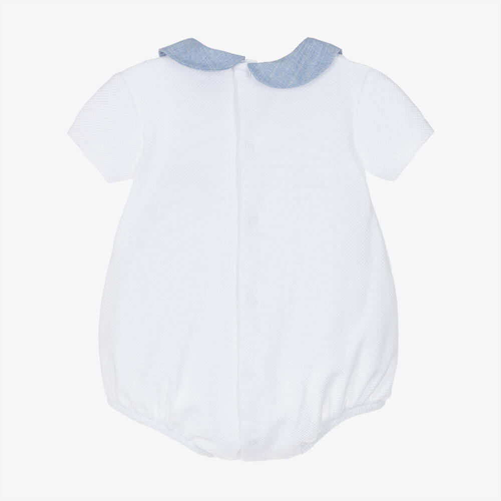 Babidu-Baby Boys White & Blue Smocked Cotton Shortie | Childrensalon