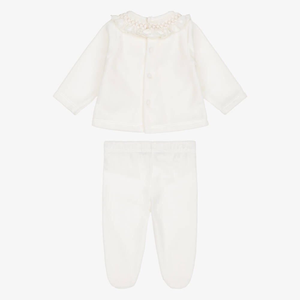 Babidu-Baby Girls 2 Piece Velour Babygrow with Smocking | Childrensalon