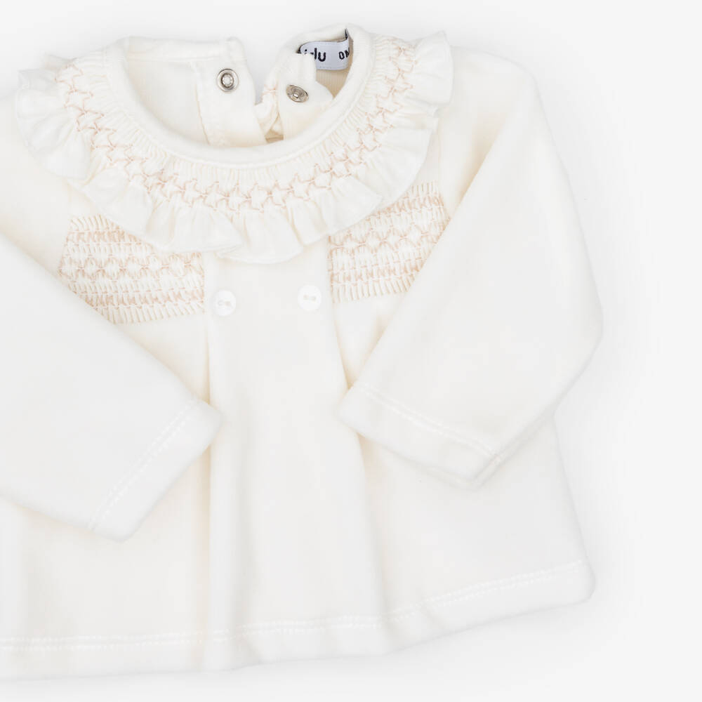 Babidu-Baby Girls 2 Piece Velour Babygrow with Smocking | Childrensalon