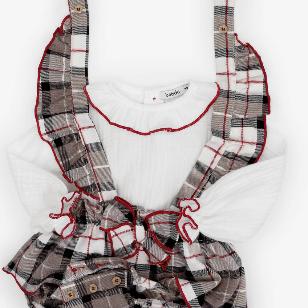 Babidu-Baby Girls Beige Check Shortie Set | Childrensalon