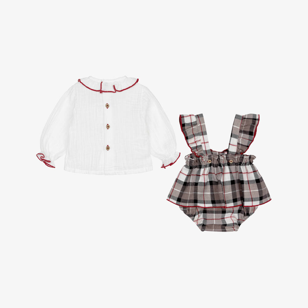 Babidu-Baby Girls Beige Check Shortie Set | Childrensalon