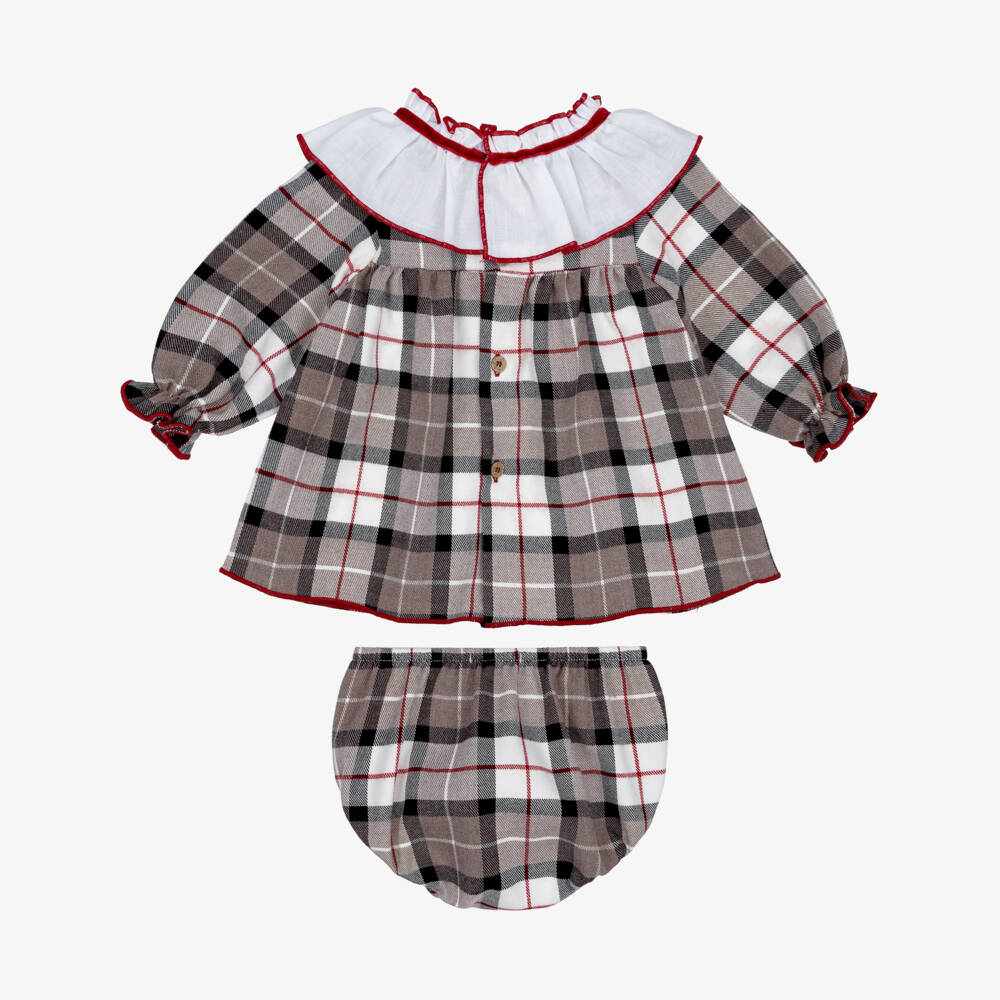 Babidu-Baby Girls Beige Cotton Check Dress | Childrensalon