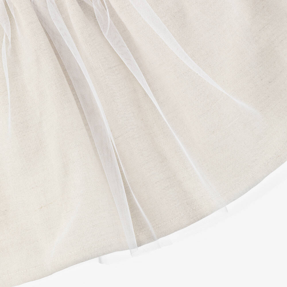 Babidu-فستان بنات رضع قطن وتول لون بيج | Childrensalon