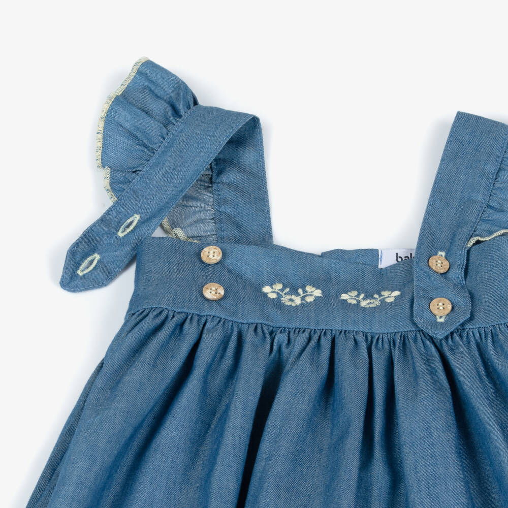 Babidu-Baby Girls Blue Chambray Sleeveless Dress | Childrensalon