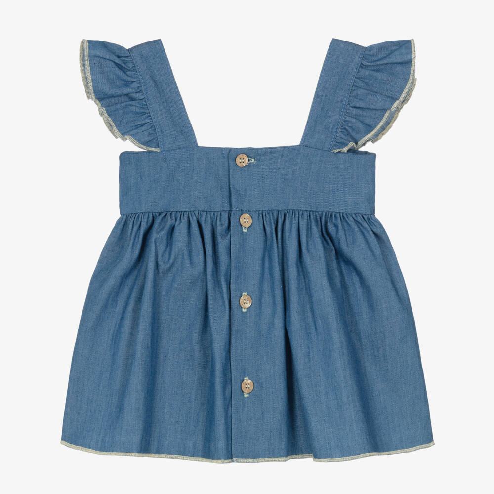 Babidu-Baby Girls Blue Chambray Sleeveless Dress | Childrensalon