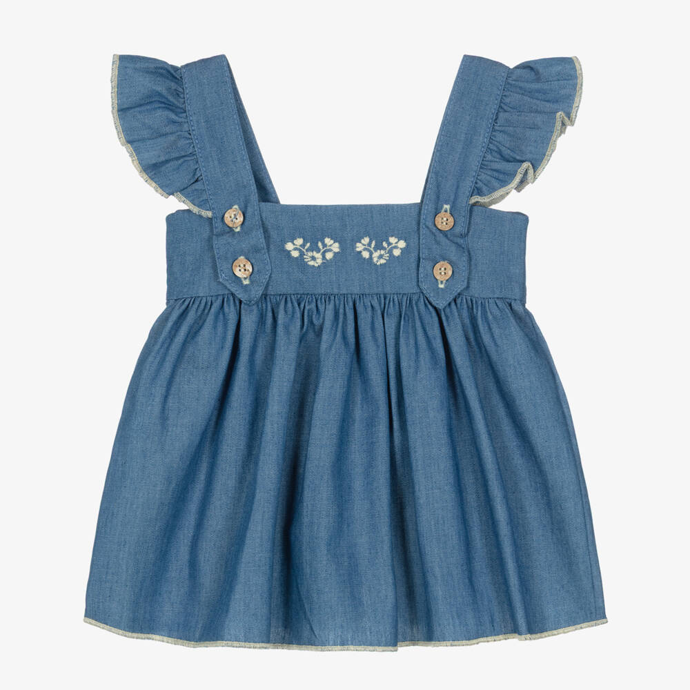 Babidu-Baby Girls Blue Chambray Sleeveless Dress | Childrensalon