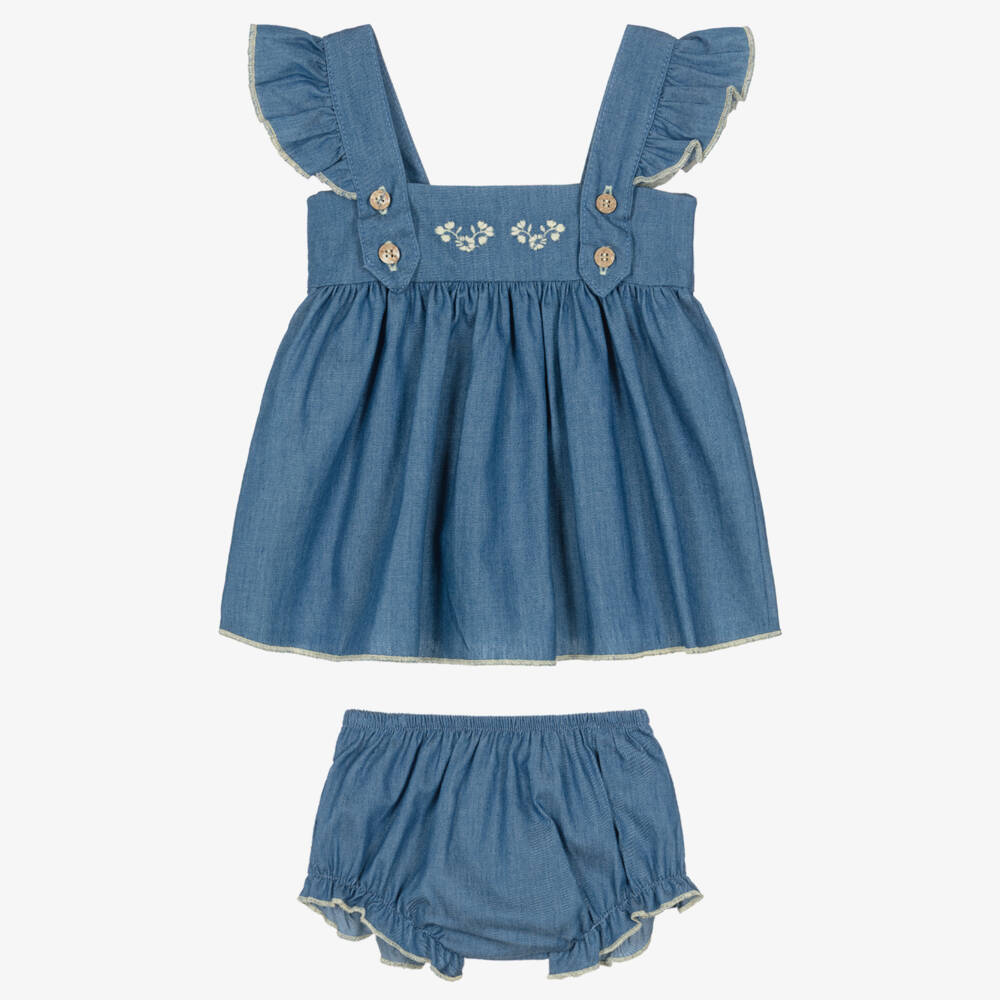 Babidu-Baby Girls Blue Chambray Sleeveless Dress | Childrensalon