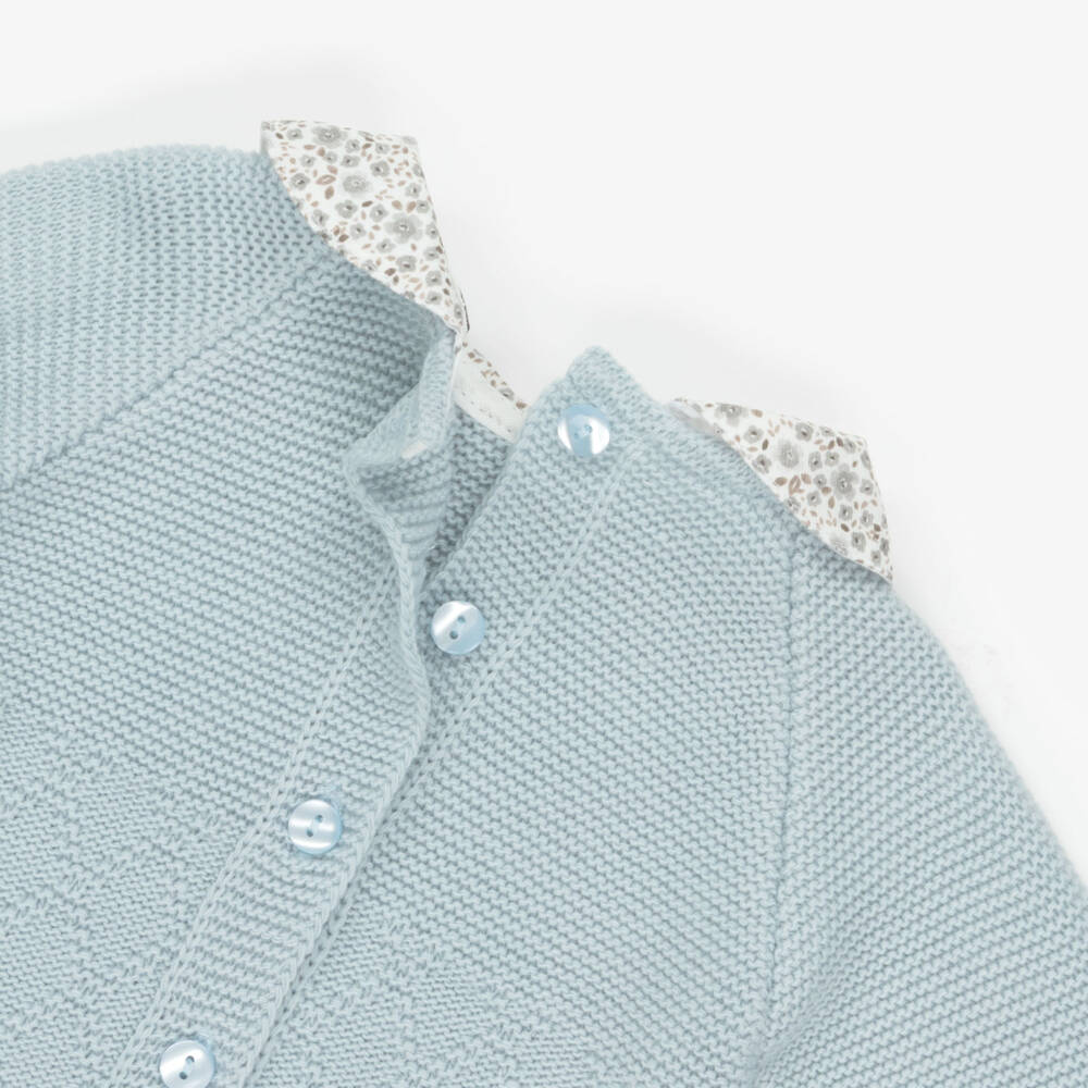 Babidu-طقم شورت بطبعة ورود محبوك لون أزرق للبنات الرضع | Childrensalon