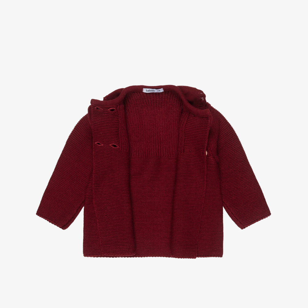 Babidu-Baby Girls Burgundy Red Knitted Coat & Hat Set | Childrensalon