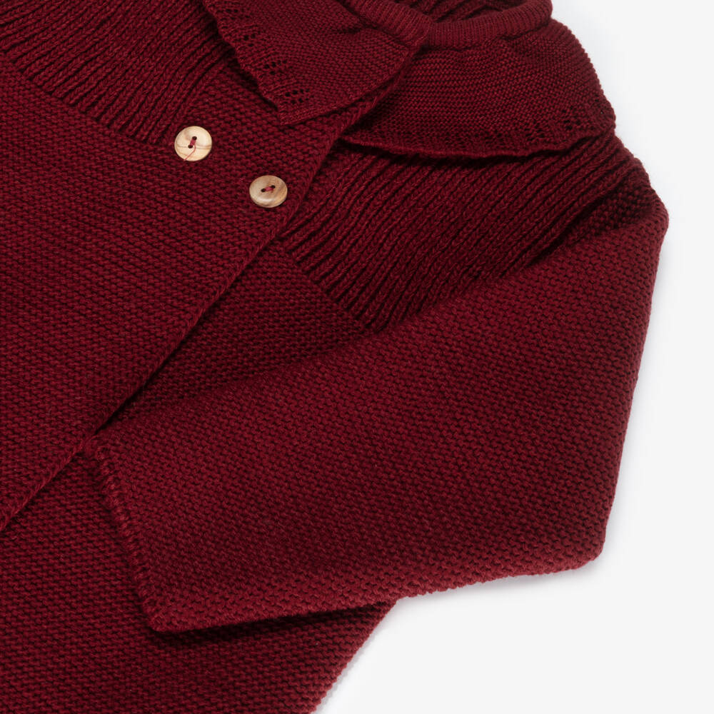 Babidu-Baby Girls Burgundy Red Knitted Coat & Hat Set | Childrensalon
