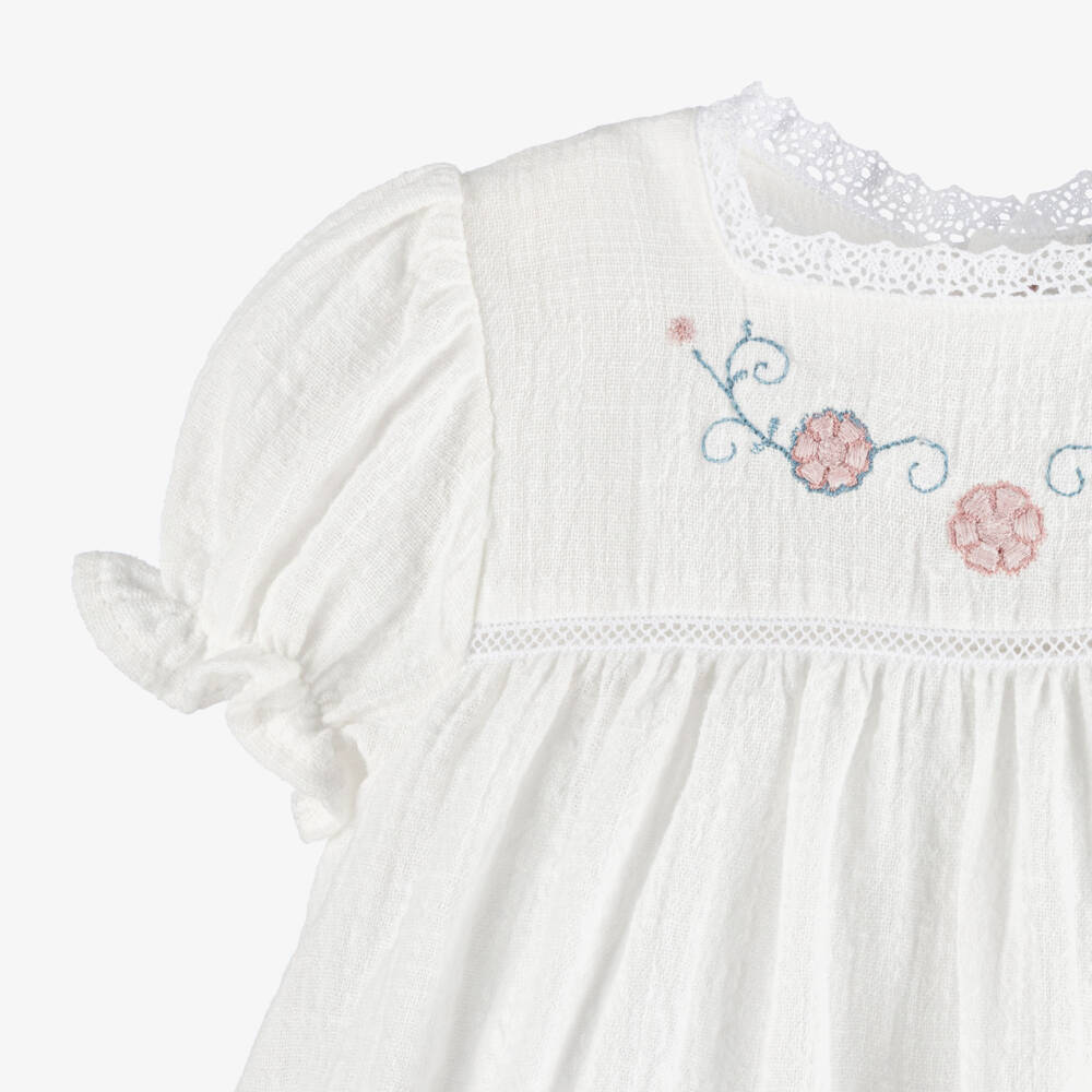 Babidu-فستان قطن بتطريز ورود لون عاجي للبنات الرضع | Childrensalon