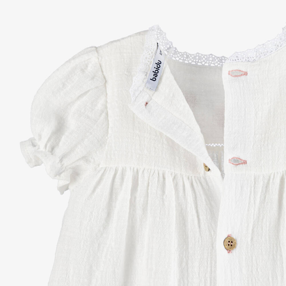 Babidu-فستان قطن بتطريز ورود لون عاجي للبنات الرضع | Childrensalon
