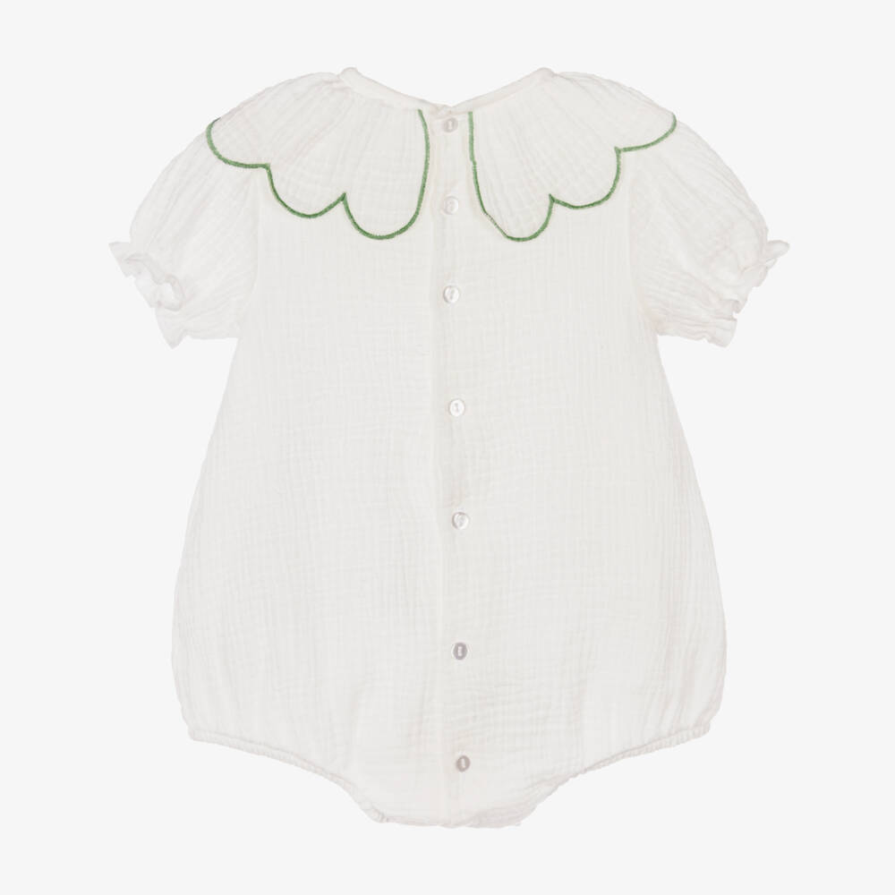 Babidu-Baby Girls Ivory Cotton Shortie with Petal Collar | Childrensalon