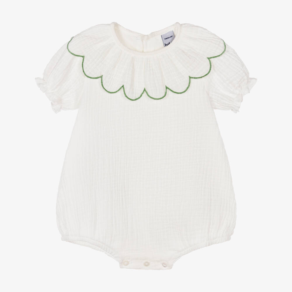 Babidu-Baby Girls Ivory Cotton Shortie with Petal Collar | Childrensalon