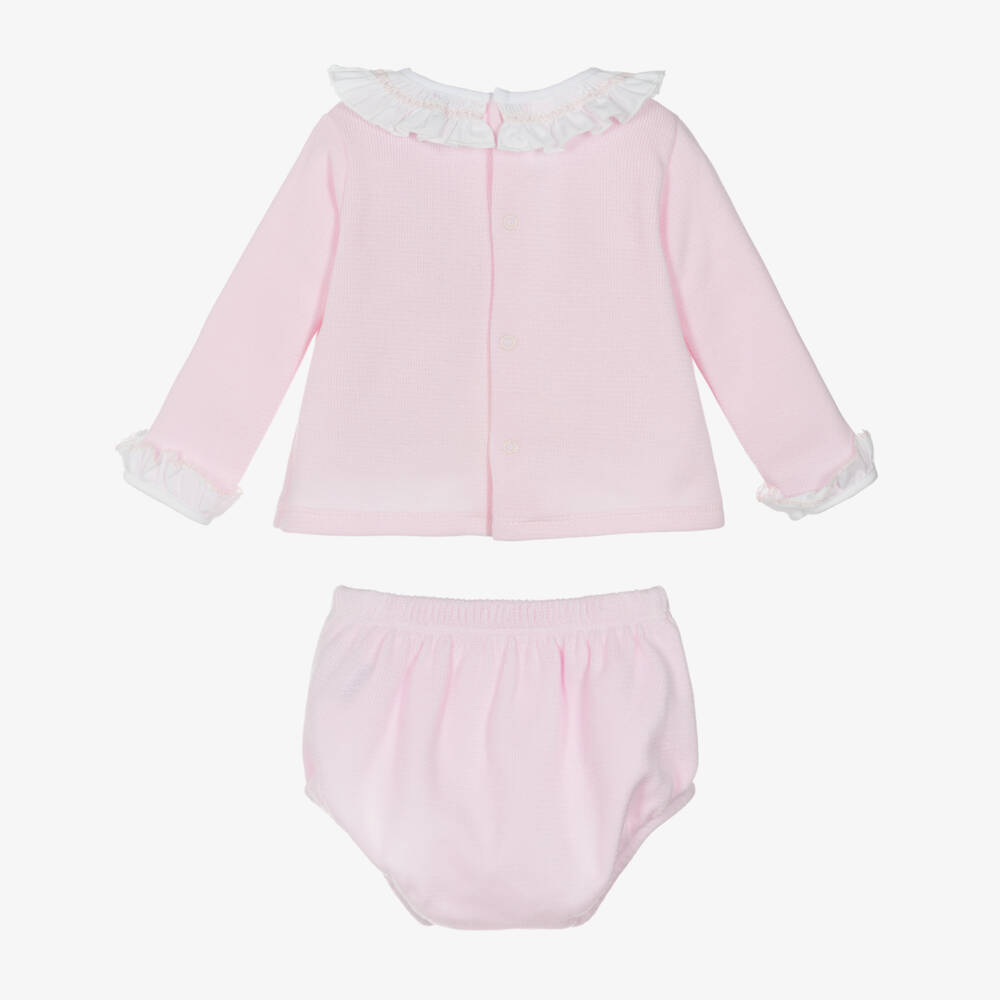 Babidu-Baby Girls Pale Pink Smocked Cotton Shorts Set  | Childrensalon