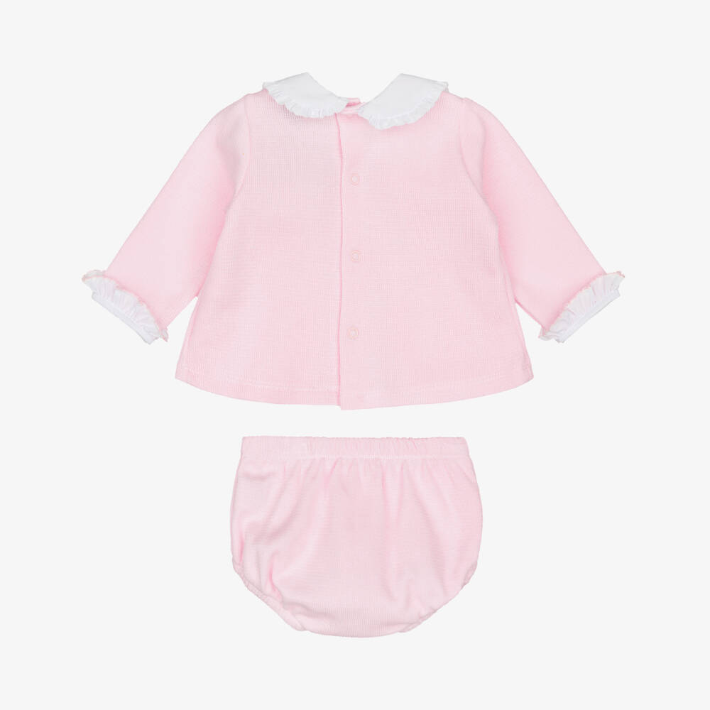 Babidu-Baby Girls Pink Cotton Jersey Knit Shorts Set | Childrensalon