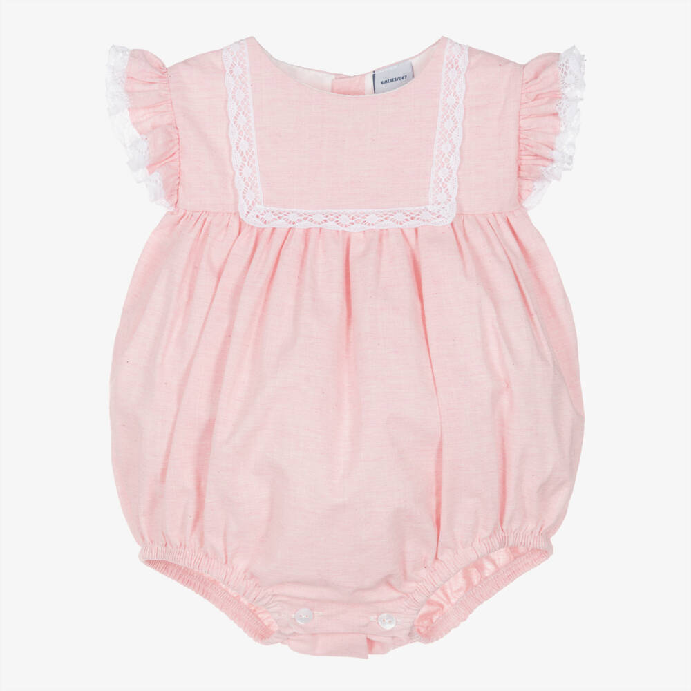 Babidu-Baby Girls Pink Cotton Shortie with White Lace Trim | Childrensalon