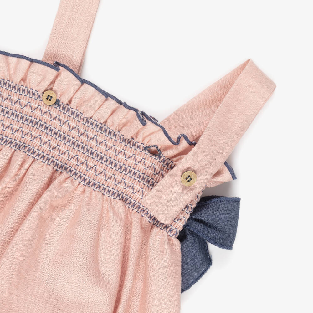 Babidu-Baby Girls Pink Cotton Smocked Shortie | Childrensalon