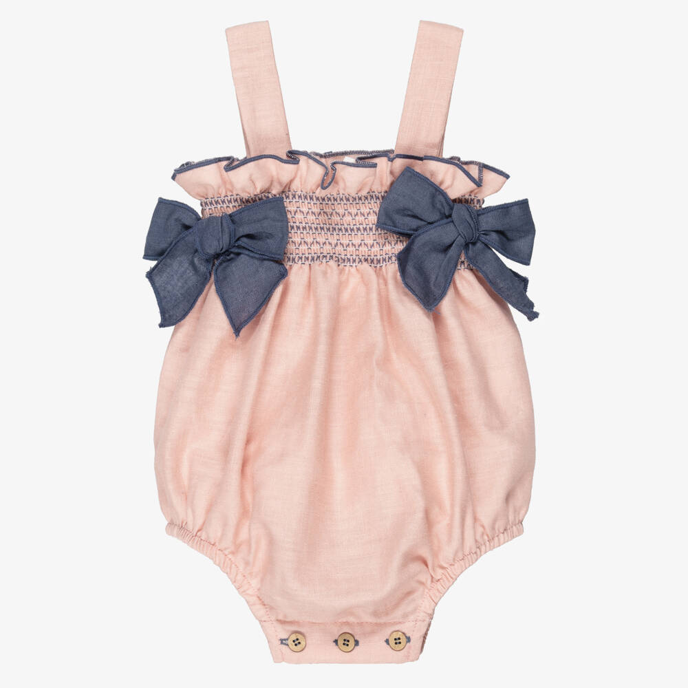 Babidu-Baby Girls Pink Cotton Smocked Shortie | Childrensalon