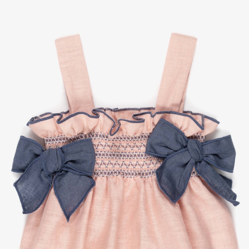 Babidu-Baby Girls Pink Cotton Smocked Shortie | Childrensalon