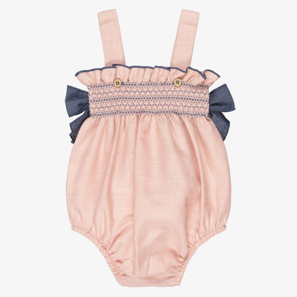 Babidu-Baby Girls Pink Cotton Smocked Shortie | Childrensalon