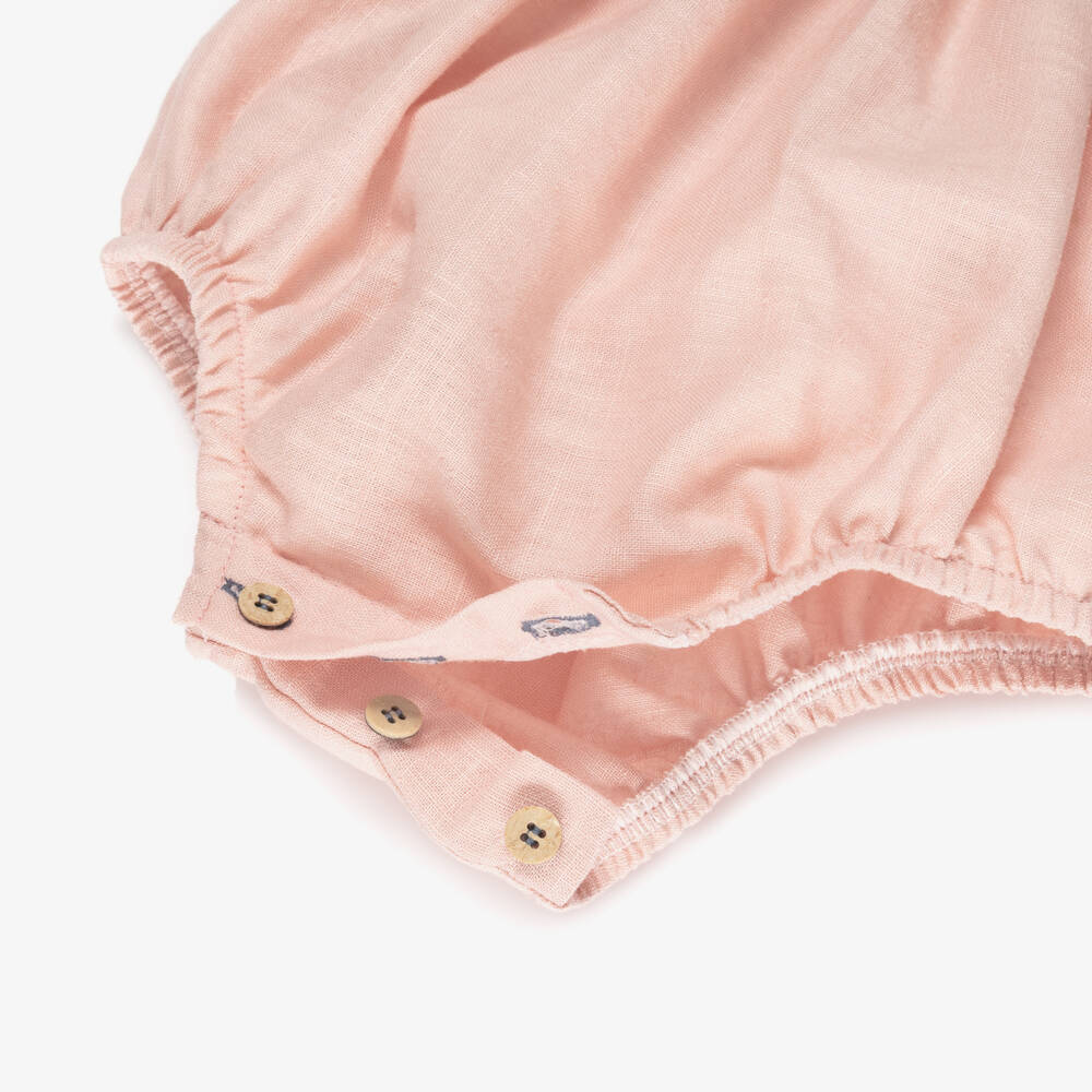 Babidu-Baby Girls Pink Cotton Smocked Shortie | Childrensalon