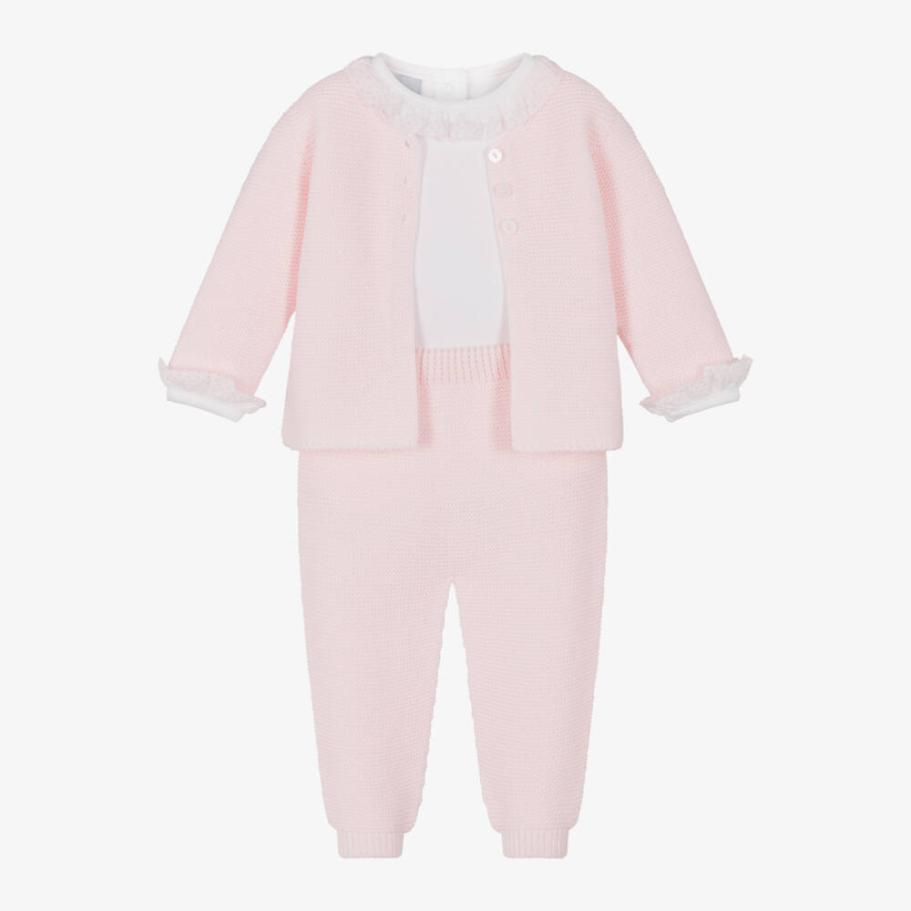 Babidu-Baby Girls Pink Knitted Trouser Set | Childrensalon