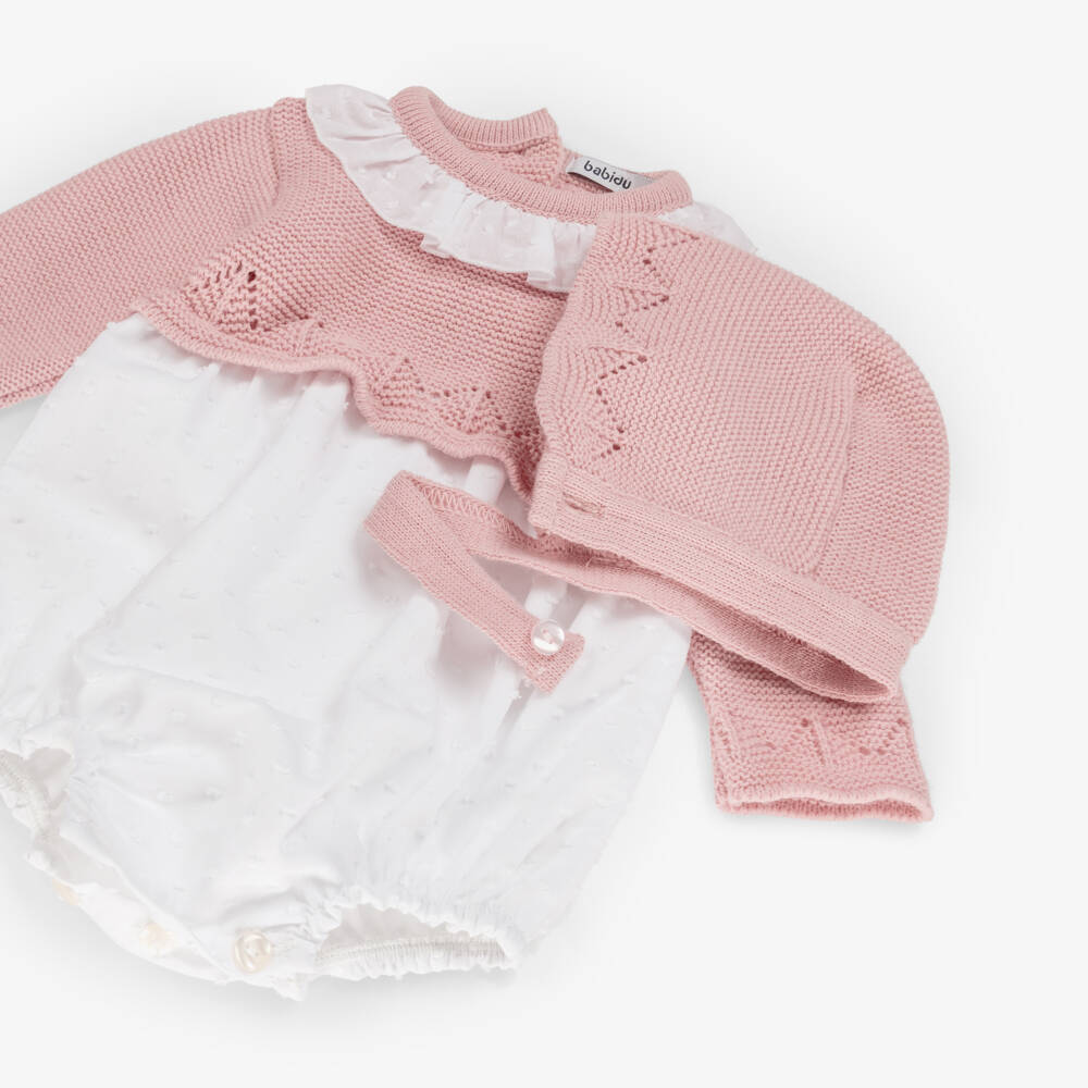 Babidu-Baby Girls Pink & White Shortie Set | Childrensalon