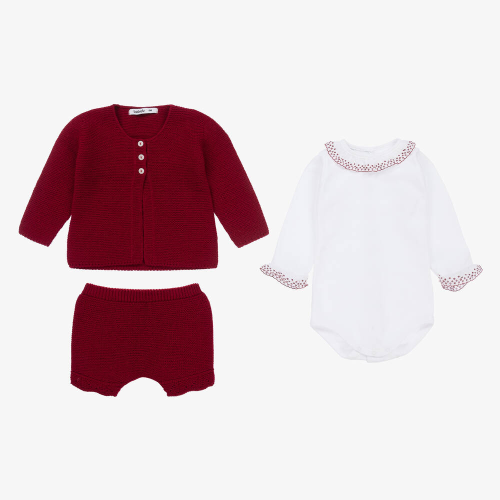 Babidu-Baby Girls Red Knitted Shorts Set | Childrensalon