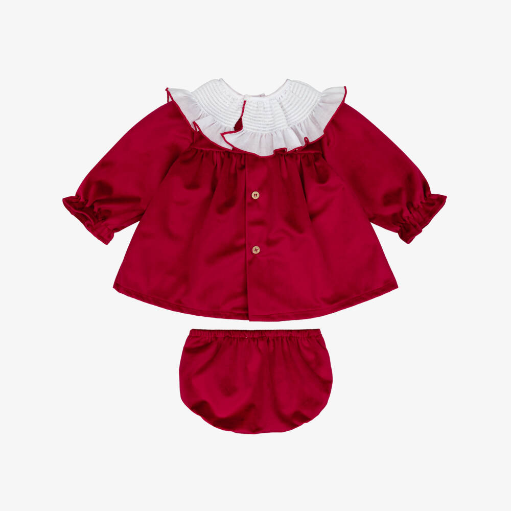 Babidu-Baby Girls Red Velvet Dress with White Ruffle Collar | Childrensalon
