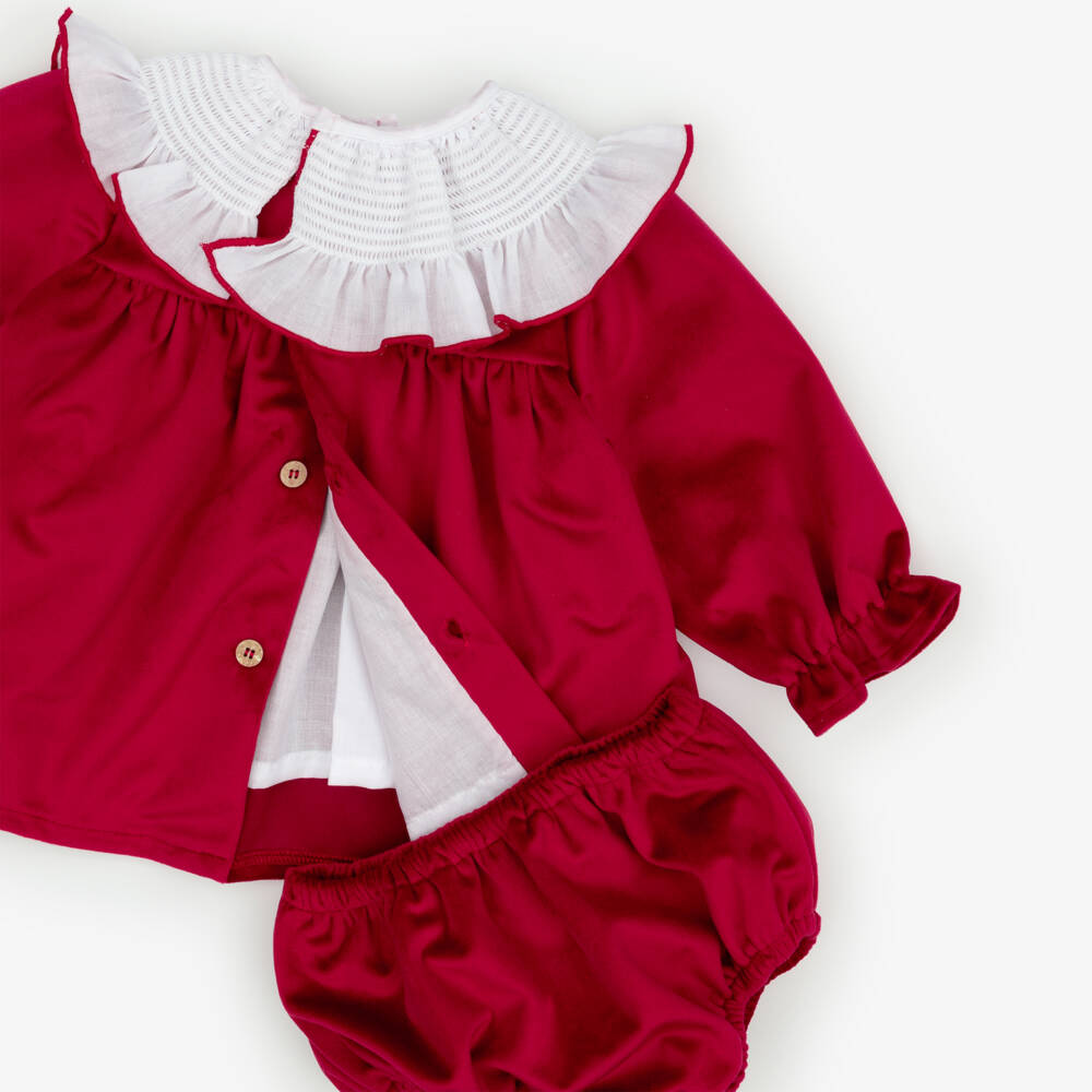Babidu-Baby Girls Red Velvet Dress with White Ruffle Collar | Childrensalon