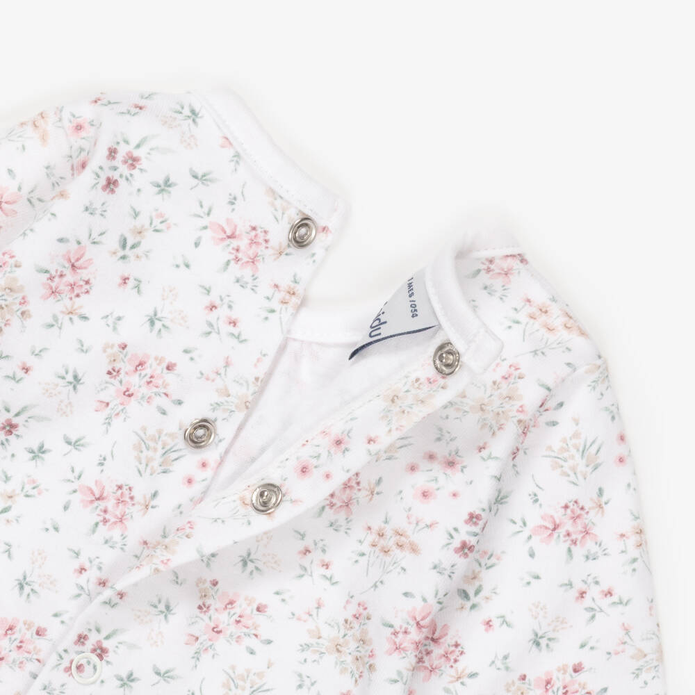 Babidu-Baby Girls White Cotton Floral Babysuit Set | Childrensalon