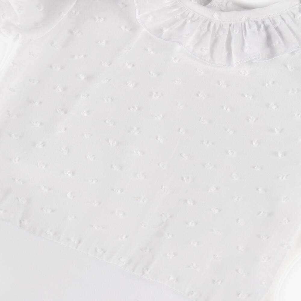 Babidu-Baby Girls White Plumetis Cotton Bodysuit | Childrensalon