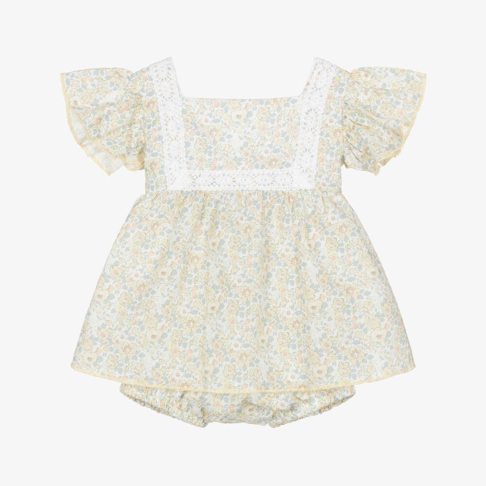 Babidu-Baby Girls Yellow Floral Cotton Dress | Childrensalon