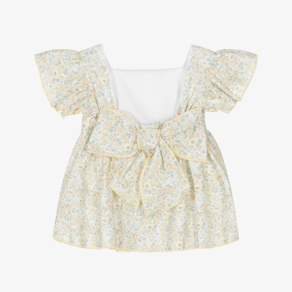Babidu-Baby Girls Yellow Floral Cotton Dress | Childrensalon