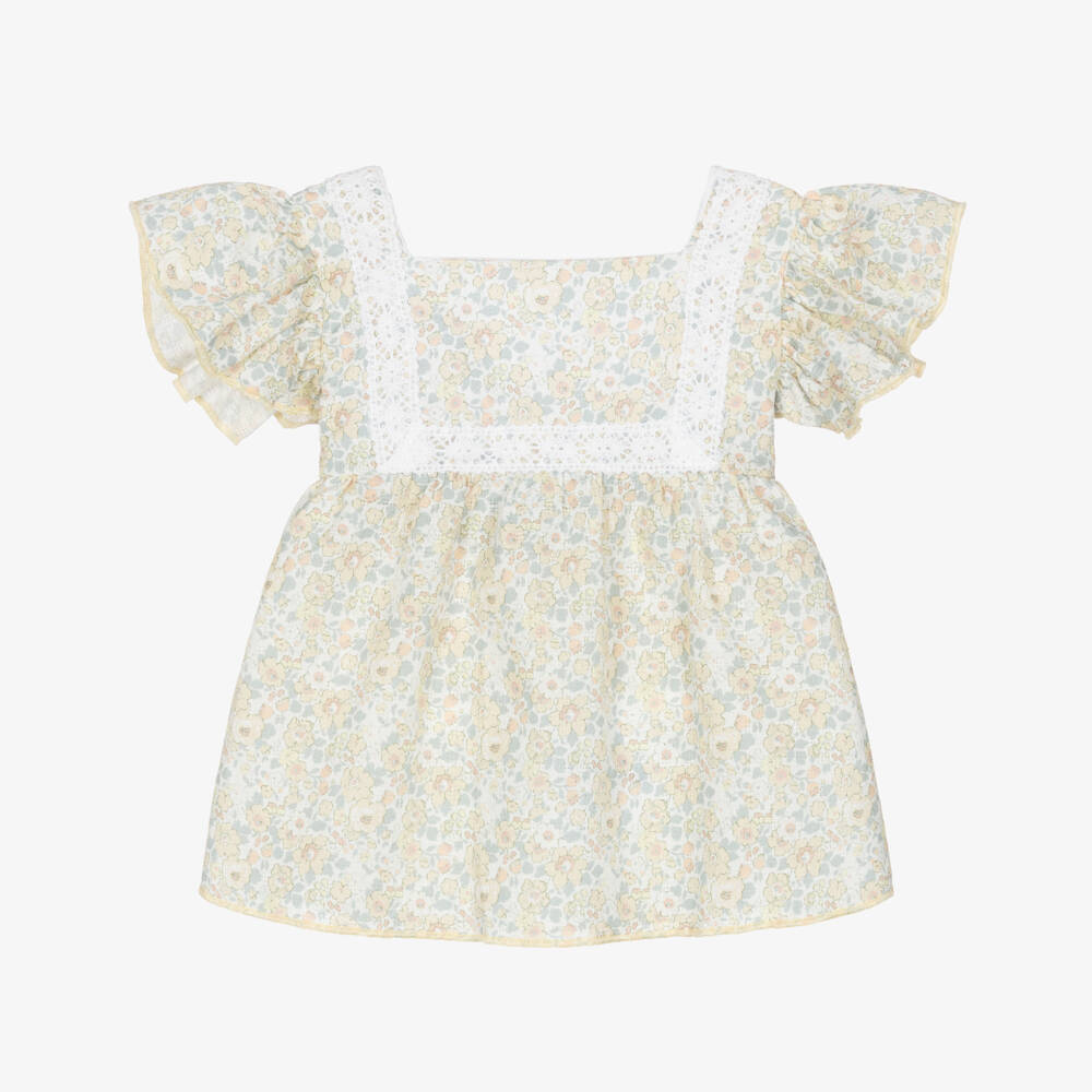 Babidu-Baby Girls Yellow Floral Cotton Dress | Childrensalon