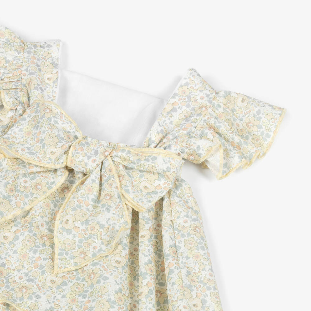 Babidu-Baby Girls Yellow Floral Cotton Dress | Childrensalon