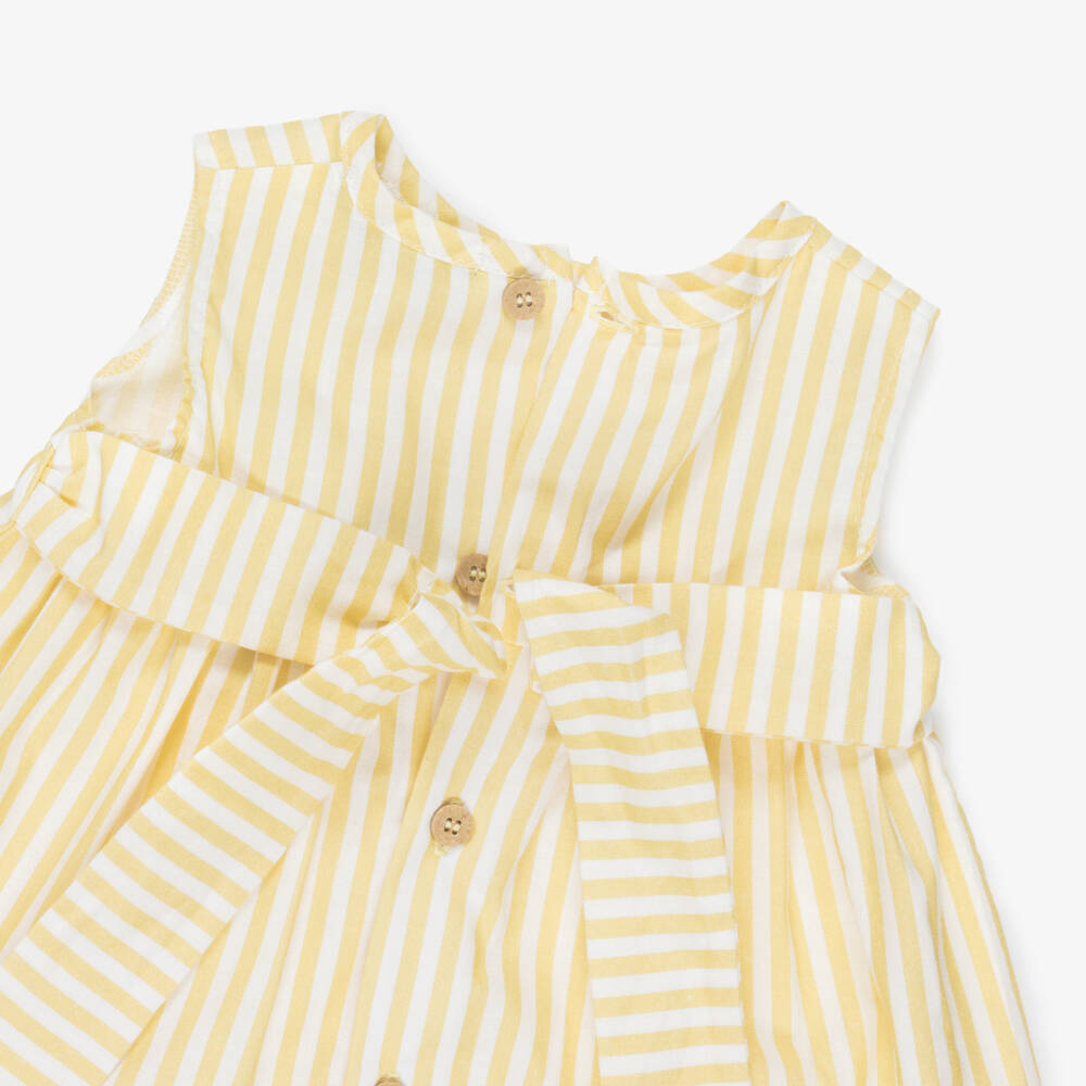 Babidu-Baby Girls Yellow & White Striped Cotton Dress | Childrensalon